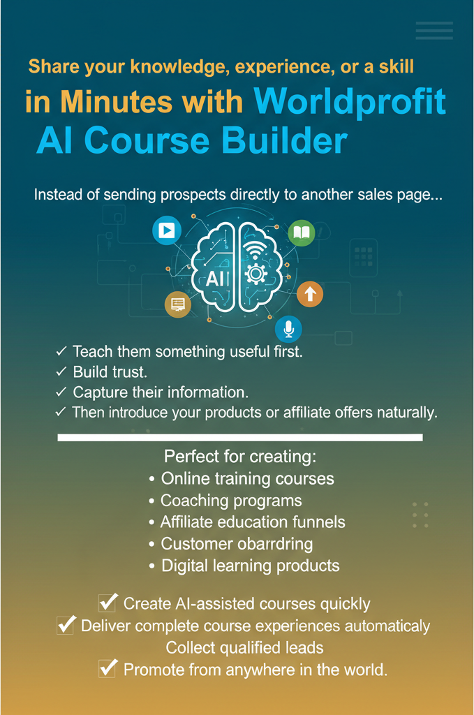 Share your knowledge, experience, or a skill in Minutes with Worldprofit AI Course Builder
